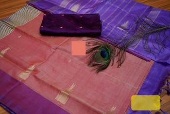 Purple And Coral Colored Vaalai Silk Saree With Blouse 1