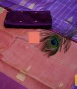 Purple And Coral Colored Vaalai Silk Saree With Blouse