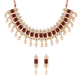 Traditional Gold Plated Pearl & Kundan Necklace Set with Earrings for Women  1