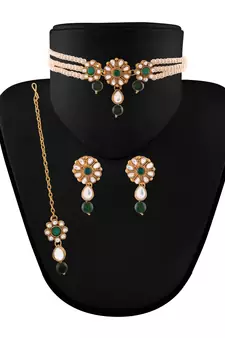 Traditional Gold Plated Pearl & Kundan Necklace Set with Earrings for Women 