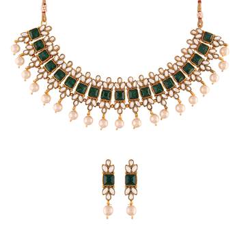 Traditional Gold Plated Pearl & Kundan Necklace Set with Earrings for Women  2
