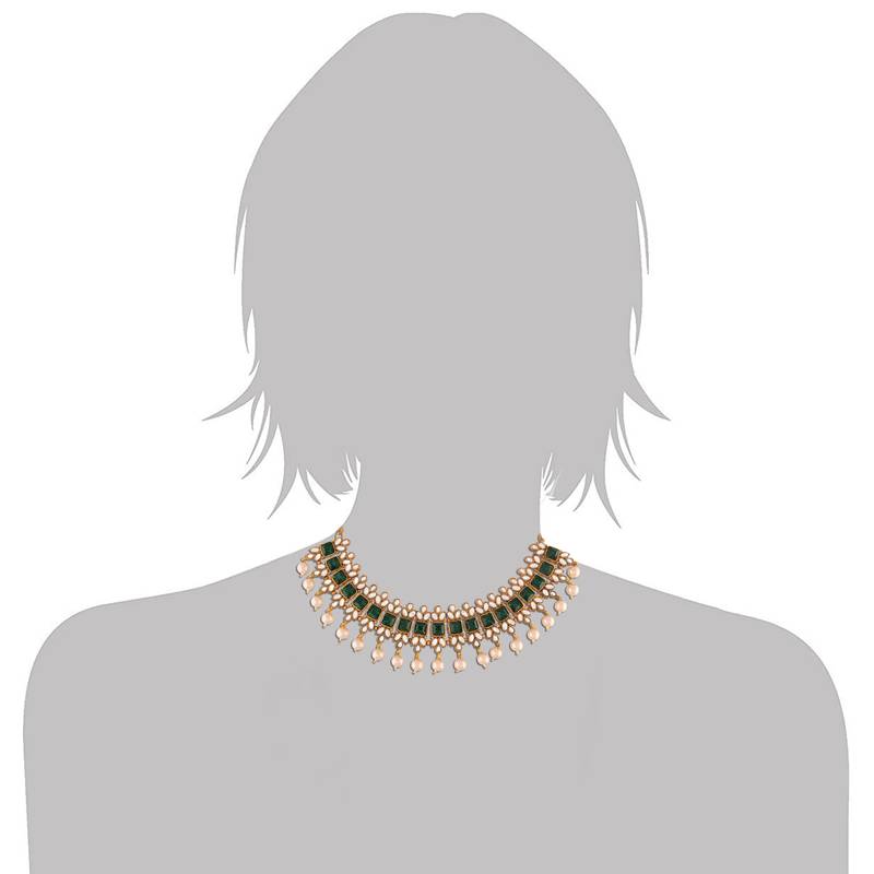 Traditional Gold Plated Pearl & Kundan Necklace Set with Earrings for Women 