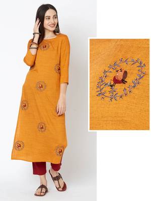 Orange embroidered rayon kurtas-and-kurtis 2
