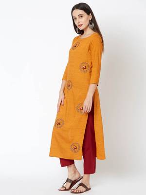 Orange embroidered rayon kurtas-and-kurtis 4