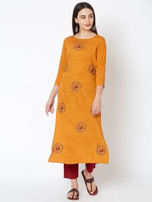Orange embroidered rayon kurtas-and-kurtis 5
