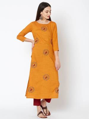 Orange embroidered rayon kurtas-and-kurtis 1