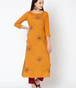 Orange embroidered rayon kurtas-and-kurtis
