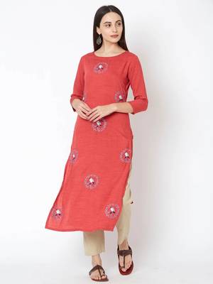 Pink embroidered viscose kurtas-and-kurtis 1
