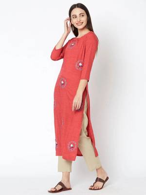 Pink embroidered viscose kurtas-and-kurtis 3