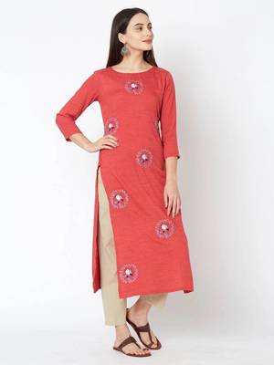 Pink embroidered viscose kurtas-and-kurtis 4