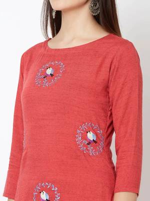 Pink embroidered viscose kurtas-and-kurtis 5