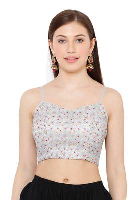 Salwar Studio Women's Silver Net Readymade Saree Blouse 1