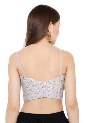 Salwar Studio Women's Silver Net Readymade Saree Blouse 2