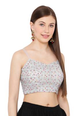 Salwar Studio Women's Silver Net Readymade Saree Blouse 3