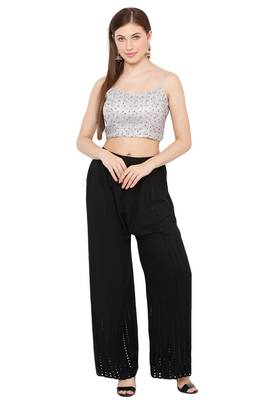 Salwar Studio Women's Silver Net Readymade Saree Blouse 4