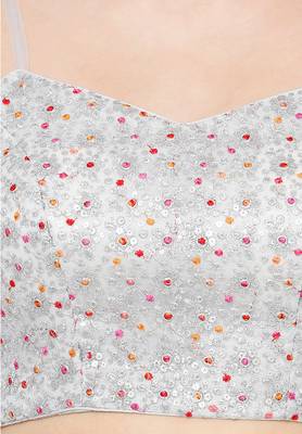 Salwar Studio Women's Silver Net Readymade Saree Blouse 5