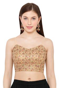 Salwar Studio Women's Gold Net Readymade Saree Blouse