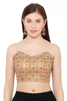 Salwar Studio Women's Gold Net Readymade Saree Blouse