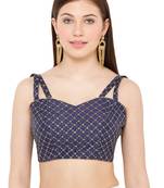 Salwar Studio Women's Navy Blue Dupion Silk Readymade Saree Blouse