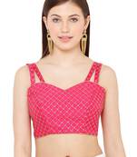 Salwar Studio Women's Tomato Pink Dupion Silk Readymade Saree Blouse