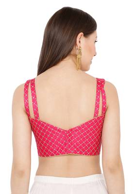 Salwar Studio Women's Tomato Pink Dupion Silk Readymade Saree Blouse 2
