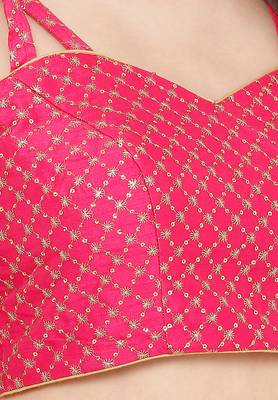 Salwar Studio Women's Tomato Pink Dupion Silk Readymade Saree Blouse 5