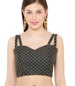 Salwar Studio Women's Black Dupion Silk Readymade Saree Blouse