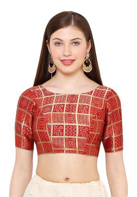 Salwar Studio Women's Maroon Brocade Readymade Saree Blouse 1