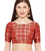 Salwar Studio Women's Maroon Brocade Readymade Saree Blouse