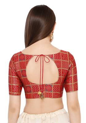 Salwar Studio Women's Maroon Brocade Readymade Saree Blouse 2