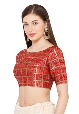 Salwar Studio Women's Maroon Brocade Readymade Saree Blouse 3