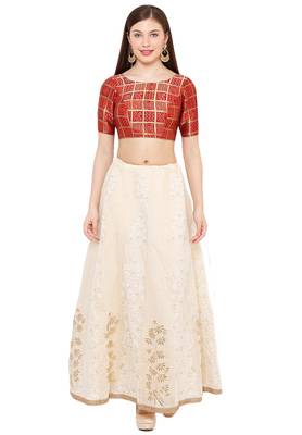 Salwar Studio Women's Maroon Brocade Readymade Saree Blouse 4