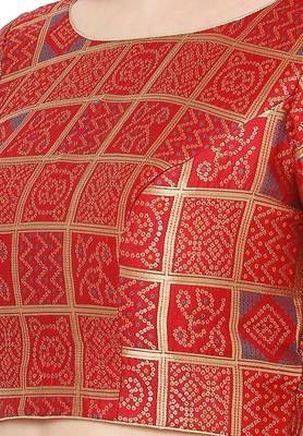 Salwar Studio Women's Maroon Brocade Readymade Saree Blouse 5