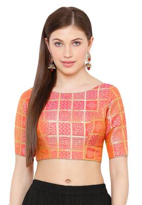 Salwar Studio Women's Light Pink Brocade Readymade Saree Blouse 1