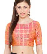 Salwar Studio Women's Light Pink Brocade Readymade Saree Blouse