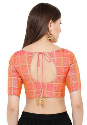Salwar Studio Women's Light Pink Brocade Readymade Saree Blouse 2