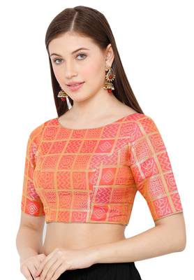 Salwar Studio Women's Light Pink Brocade Readymade Saree Blouse 3