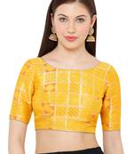 Salwar Studio Women's Yellow Brocade Readymade Saree Blouse