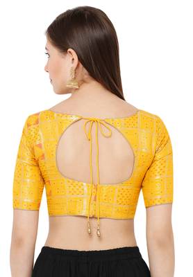 Salwar Studio Women's Yellow Brocade Readymade Saree Blouse 2