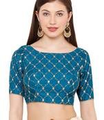 Salwar Studio Women's Sky Blue Silk Readymade Saree Blouse
