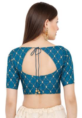 Salwar Studio Women's Sky Blue Silk Readymade Saree Blouse 2