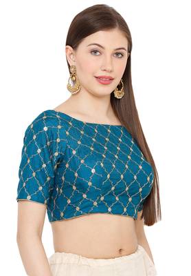 Salwar Studio Women's Sky Blue Silk Readymade Saree Blouse 3