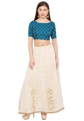 Salwar Studio Women's Sky Blue Silk Readymade Saree Blouse 4