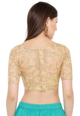 Salwar Studio Women's Gold Net Readymade Saree Blouse 2