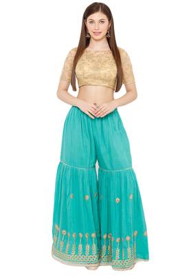 Salwar Studio Women's Gold Net Readymade Saree Blouse 4