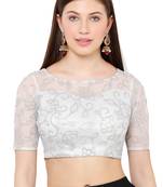 Salwar Studio Women's Silver Net Readymade Saree Blouse