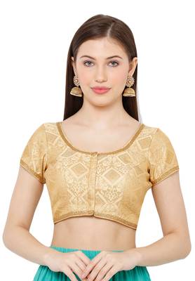 Salwar Studio Women's Gold Brocade Readymade Saree Blouse 1