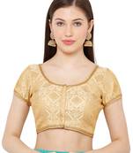 Salwar Studio Women's Gold Brocade Readymade Saree Blouse