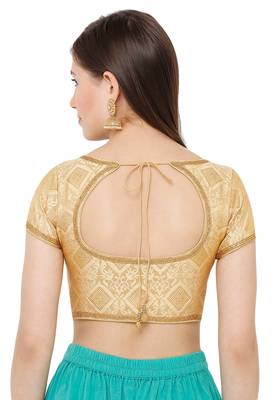 Salwar Studio Women's Gold Brocade Readymade Saree Blouse 2