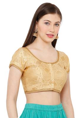 Salwar Studio Women's Gold Brocade Readymade Saree Blouse 3
